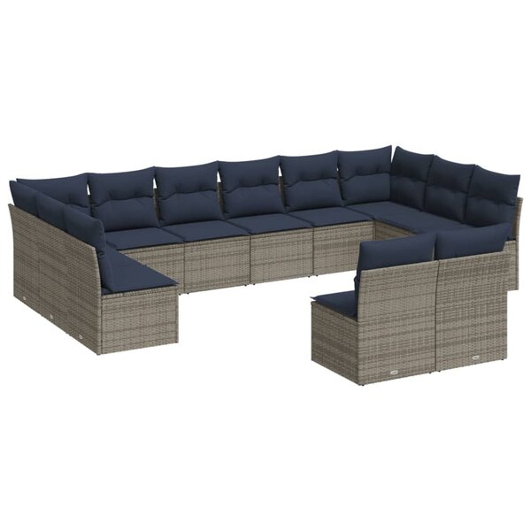 vidaXL Salon de jardin avec coussins 12 Pièces gris résine tressée