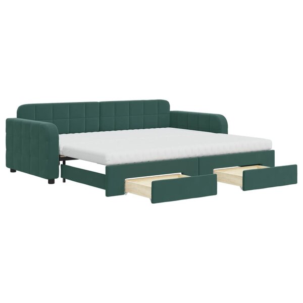 vidaXL Lit de jour avec gigogne et tiroirs vert foncé 90x200cm velours