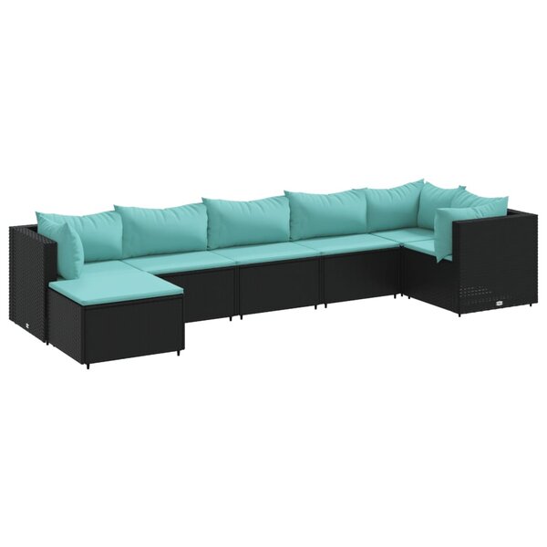 vidaXL Salon de jardin 7 Pièces avec coussins Noir Résine tressée