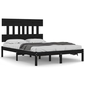 vidaXL Cadre de lit sans matelas noir 140x190 cm bois massif