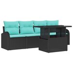 vidaXL Ensemble de canapé de jardin 5 Pièces Noir Poly Rattan