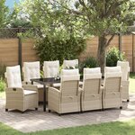 vidaXL Ensemble de salle à manger de jardin 9 pièces avec coussins en rattan poly beige