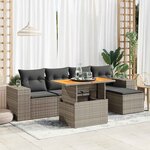 vidaXL Salon de jardin 6 Pièces avec coussins gris résine tressée