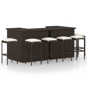 vidaXL Ensemble de bar de jardin 8 Pièces coussins Résine tressée Marron