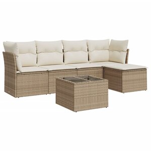 vidaXL Salon de jardin avec coussins 6 Pièces beige résine tressée