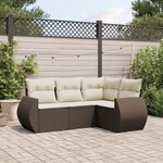 vidaXL Salon de jardin 4 Pièces avec coussins marron résine tressée