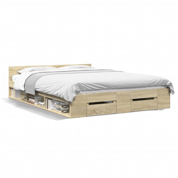 vidaXL Cadre de lit avec tiroirs sans matelas chêne sonoma 135x190 cm