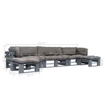 Vidaxl salon de jardin 6 pièces palettes avec coussins gris bois