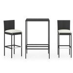 vidaXL Ensemble de bar de jardin 3 Pièces et coussins Résine tressée Noir