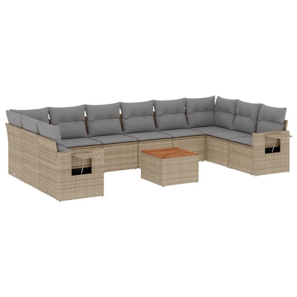 vidaXL Salon de jardin et coussins 11 Pièces mélange beige résine tressée
