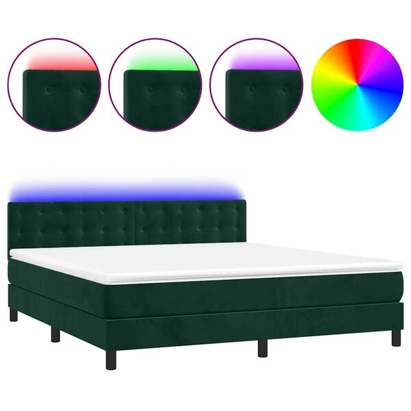 vidaXL Sommier à lattes de lit matelas et LED Vert foncé 160x200 cm