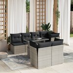vidaXL Salon de jardin 8 Pièces avec coussins gris clair résine tressée