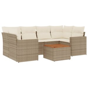 vidaXL Salon de jardin avec coussins 7 Pièces beige résine tressée