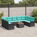 vidaXL Ensemble de canapé de jardin 10 Pièces Noir et turquoise polyrotin