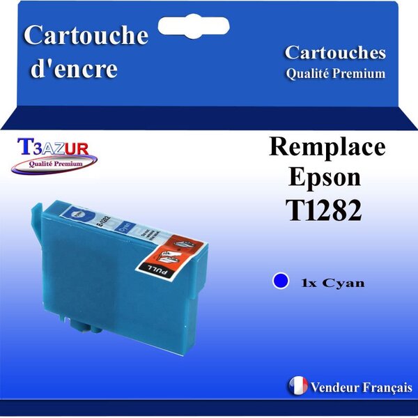 T3AZUR- Cartouche Compatible avec Epson T1282 remplace Epson Stylus Office SX420W SX425W SX430W SX435W SX438W SX440W SX445W Cyan