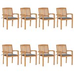 vidaXL Chaises de jardin empilables avec coussins lot de 8 Teck solide