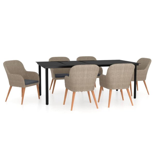 vidaXL Ensemble à manger de jardin et coussins 7 Pièces Marron