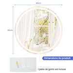 Miroir mural rond à led et fonction anti-buée miroir de courtoisie étanche avec 3 couleurs 58 lumières écran tactile miroir de maquillage argent 20_0008919