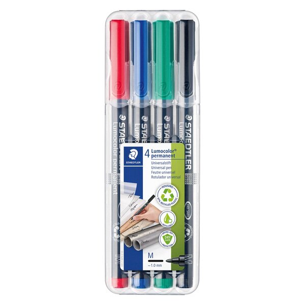 Stylo feutre permanent staedtler lumocolor 'dry safe' couleurs assorties 1 mm - pochette de 4