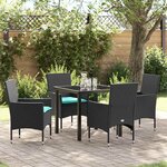 vidaXL Ensemble table et chaises avec coussin 5 Pièces Noir Rotin PE