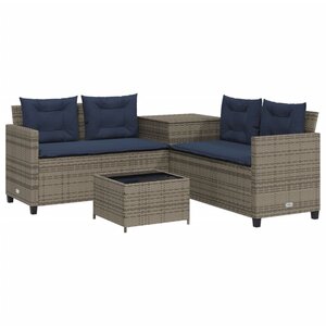 vidaXL Canapé de jardin avec table et coussins en forme de L gris