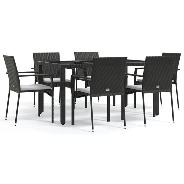 vidaXL Ensemble à manger de jardin coussins 7Pièces Noir Résine tressée
