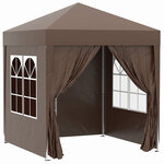 Tonnelle de jardin tente pliante barnum pop-up 2 x 2 m 4 parois latérales amovibles 2 fenêtres sac de transport pour camping  festival  plage  jardin chocolat