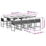 vidaXL Ensemble à manger de jardin 9Pièces coussins noir résine tressée