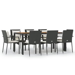 vidaXL Ensemble à manger jardin 9Pièces et coussins noir résine tressée