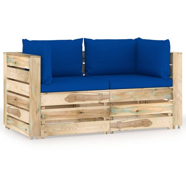 vidaXL Canapé de jardin 2 places avec coussins Bois imprégné de vert