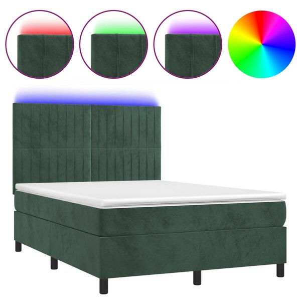 vidaXL Sommier à lattes de lit matelas et LED Vert foncé 140x200 cm