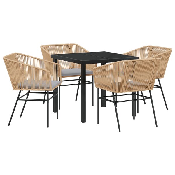 vidaXL Ensemble de salle à manger de jardin de 5 pièces avec coussins en poly rattan marron