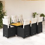vidaXL Ensemble de bistro de jardin 9 Pièces coussins noir poly rotin