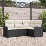 vidaXL Ensemble de canapé de jardin avec coussin 4 Pièces Noir Poly rotin