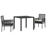 vidaXL Ensemble de salle à manger pour jardin 3 Pièces Noir Poly rotin