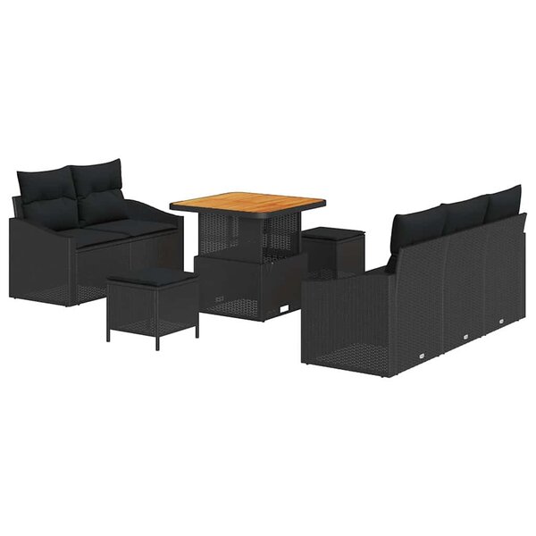vidaXL Ensemble de canapé de jardin avec coussin 8 Pièces Noir