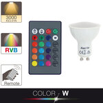 Ampoule led spot  culot gu10  4 2w cons. (27w eq.)  lumière blanc chaud ou lumière rvb avec sa télécommande