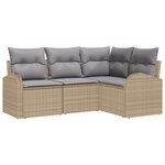 Ensemble de canapé de jardin 4 pièces vidaXL avec coussins Beige Poly Rattan