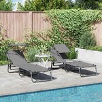VidaXL chaises longues pliantes  2 Pièces  avec auvent  gris  en tissu Oxford 600D.