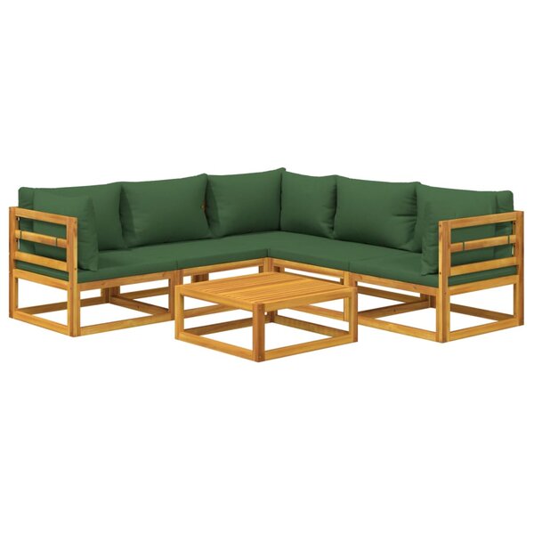 Salon de jardin meuble d'extérieur ensemble de mobilier 6 pièces avec coussins vert bois massif 02_0016958