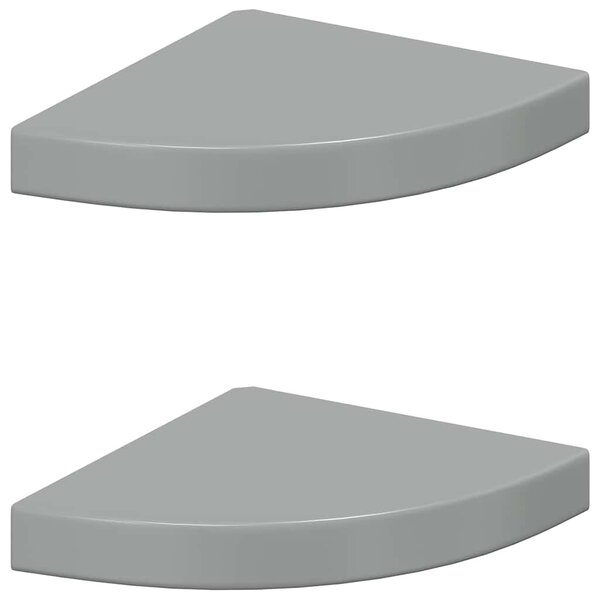 vidaXL Étagères d'angle flottantes 2Pièces gris brillant 25x25x3 8cm MDF