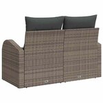 vidaXL Canapé de jardin 2 places gris en rotin synthétique avec rangement et coussins.