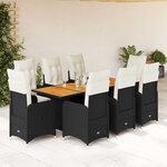 vidaXL Ensemble de bistro de jardin 9 Pièces coussins noir poly rotin