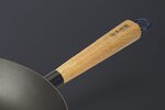 Wok avec poignée en bois - 33 cm - En acier carbone - Compatible toutes plaques de cuisson
