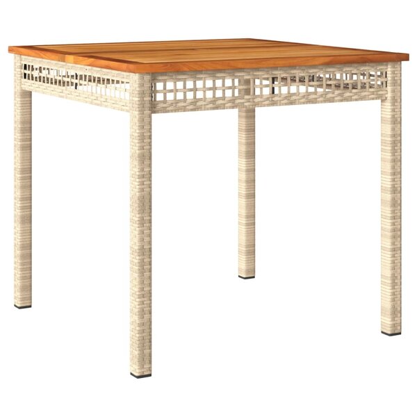vidaXL Table de jardin beige 80x80x75 cm résine tressée et bois acacia
