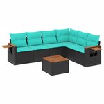 vidaXL Salon de jardin 7 Pièces avec coussins noir résine tressée