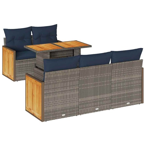 vidaXL Salon de jardin avec coussins 6 Pièces gris résine tressée acacia