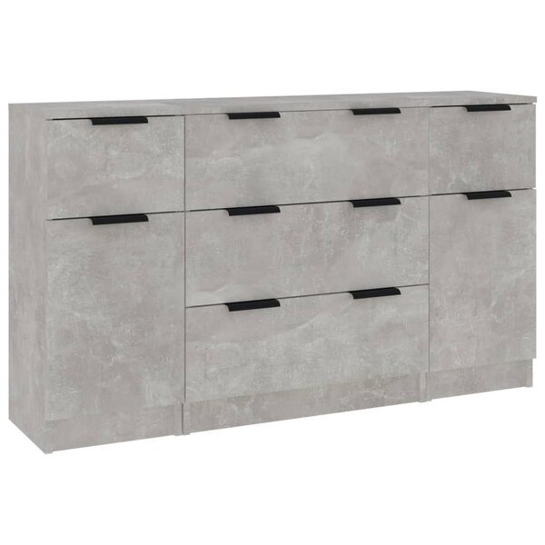 vidaXL Ensemble de buffets 3 Pièces Gris béton Bois d'ingénierie