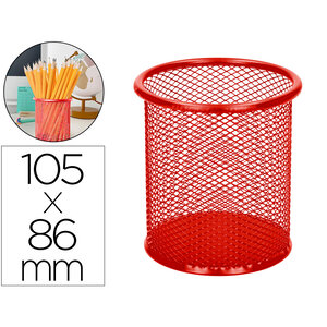Pot à crayons q-connect maille métallique hauteur 100mm diamètre 90mm coloris rouge