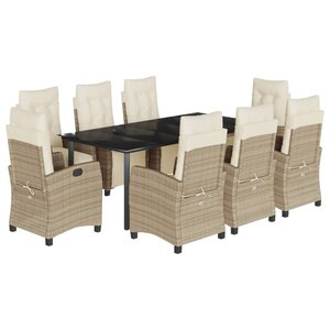 vidaXL Ensemble à manger de jardin et coussins 9 Pièces beige Poly rotin